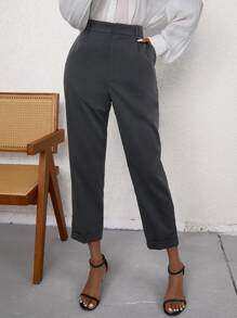 SHEIN Unity Slant Pocket Cropped Suit Trousers - Grey - View 5