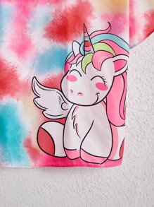 SHEIN 女孩紮染卡通圖案落肩袖和服罩衫