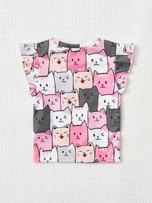 SHEIN Niñas Camiseta con estampado de dibujos animados ribete con fruncido - Multicolor - Ver 2