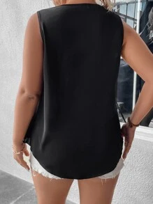 SHEIN Holidaya Camisa sin manga ribete con fruncido - Negro - Ver 2