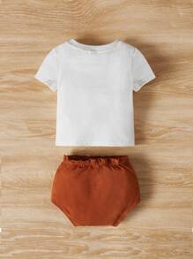 SHEIN Baby Heart & Letter Graphic Tee & Bow Front Shorts - Multicolor - View 2