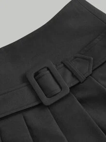 SHEIN MOD Two Tone Pleated Belted Skirt - Black - View 3