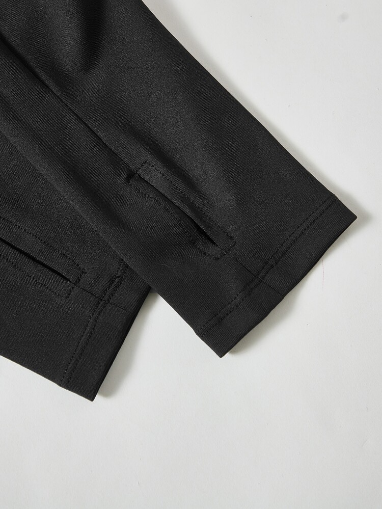 Letter Graphic Thumbholes Zip Up Sports Jacket - Black - View 5