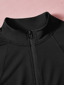 Letter Graphic Thumbholes Zip Up Sports Jacket - Black - View 6