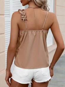 SHEIN VCAY 荷葉邊吊帶上衣 - 卡其色 - 查看 2