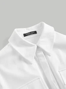 SHEIN MOD Đầm Túi Nút phía trước màu trơn Giải trí - trắng - Xem 3
