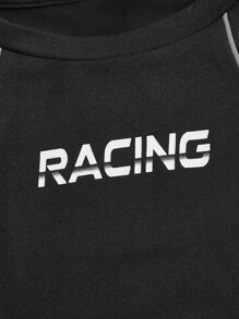 SHEIN ICON Bikercore Letter Graphic Contrast Mesh Crop Tee - Black - View 3