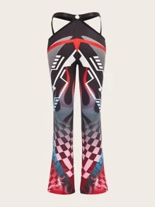 SHEIN ICON Bikercore Geo Print Flare Leg Trousers - Multicolor - View 2