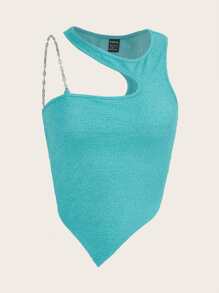 SHEIN ICON Asymmetrical Hem Crop Tank Top - Mint Blue - View 1