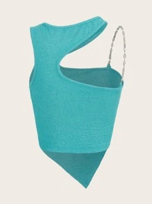 SHEIN ICON Asymmetrical Hem Crop Tank Top - Mint Blue - View 2