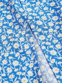 SHEIN VCAY Ditsy Floral High Split Halter Dress - Baby Blue - View 3