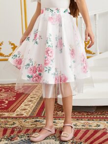 SHEIN Girls 1pc Floral Print Mesh Overlay Skirt - Multicolor - View 5