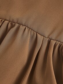 SHEIN MOD Vestido de manga farol pecho con fruncido bajo con fruncido - Café integral - Ver 4