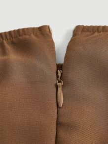 SHEIN MOD Vestido de manga farol pecho con fruncido bajo con fruncido - Café integral - Ver 3