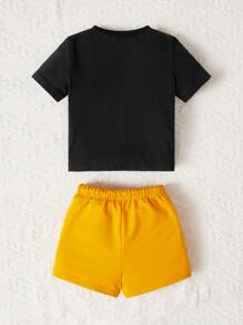 SHEIN 男嬰熱帶印花和字母圖案T恤和短褲