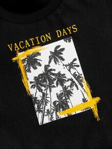 SHEIN 男嬰熱帶印花和字母圖案T恤和短褲