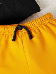 SHEIN 男嬰熱帶印花和字母圖案T恤和短褲