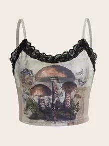 ROMWE Fairycore Áo khoác và áo lót dành cho xe tăng nữ Tương phản ren Rau quả Loại bướm Giải trí - Nhiều màu - Xem 1