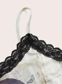 ROMWE Fairycore Áo khoác và áo lót dành cho xe tăng nữ Tương phản ren Rau quả Loại bướm Giải trí - Nhiều màu - Xem 3