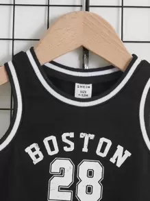 SHEIN Baby Boy Letter Graphic Tank Top & Shorts - Black - View 3