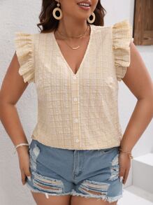 SHEIN VCAY Blusa con estampado de cuadros de manga mariposa - Multicolor - Ver 1