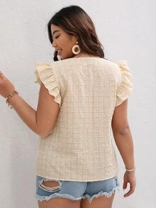 SHEIN VCAY Blusa con estampado de cuadros de manga mariposa - Multicolor - Ver 2