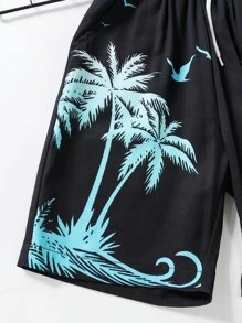 Boys Coconut Tree Print Drawstring Waist Shorts