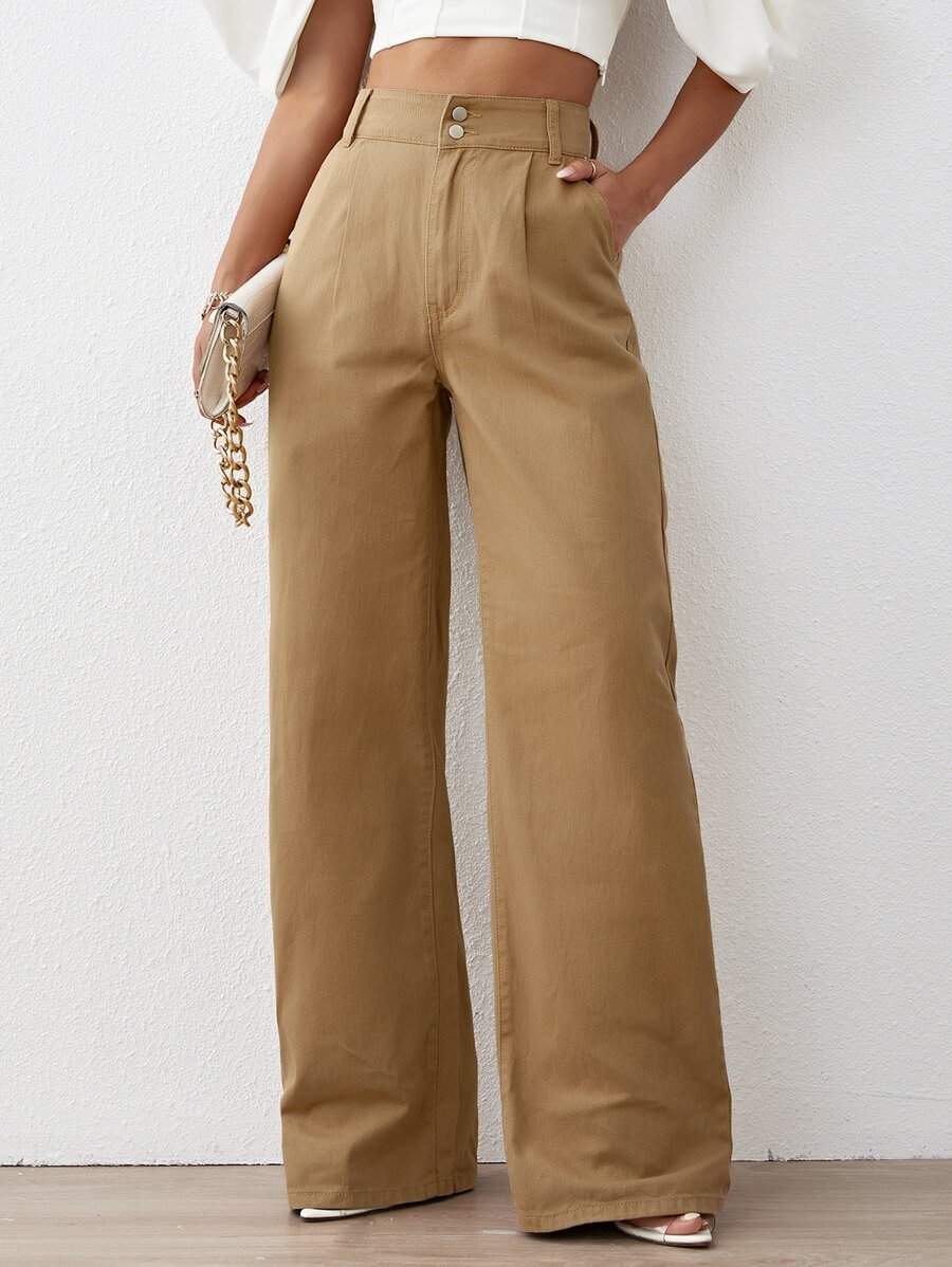 SHEIN Privé 高腰闊腿牛仔褲 - 棕色 - 查看 1