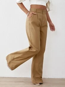 SHEIN Privé 高腰闊腿牛仔褲 - 棕色 - 查看 4