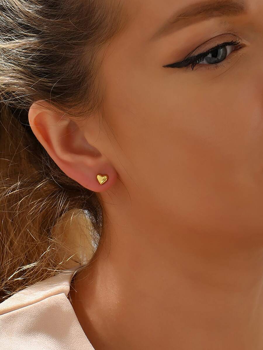 2pcs Heart Stud Earrings - Yellow Gold - View 1
