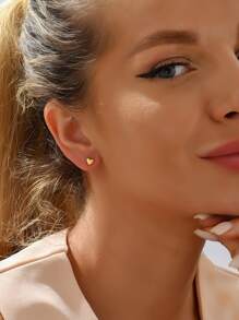 2pcs Heart Stud Earrings - Yellow Gold - View 8