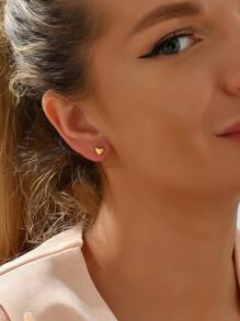 2pcs Heart Stud Earrings - Yellow Gold - View 9