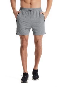 Men Zipper Pocket Drawstring Waist Sports Shorts - Grey - View 4
