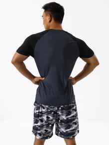 Men Letter Graphic Raglan Sleeve Sports Tee - Dark Grey - View 2