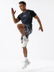 Men Letter Graphic Raglan Sleeve Sports Tee - Dark Grey - View 5