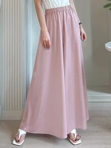 DAZY Solid Elastic Waist Wide Leg Trousers - Pink - View 1