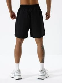Gym Rark Men Striped Drawstring Waist Split Hem Sports Shorts - Black - View 2