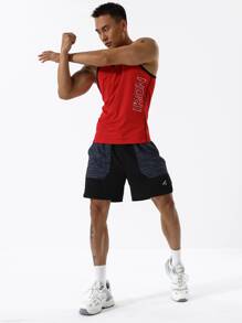 Gym Rark Men Striped Drawstring Waist Split Hem Sports Shorts - Black - View 6