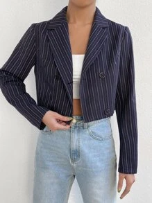 SHEIN EZwear 條紋印花西裝領西裝外套