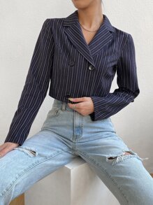 SHEIN EZwear 條紋印花西裝領西裝外套