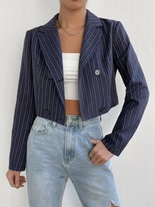 SHEIN EZwear 條紋印花西裝領西裝外套