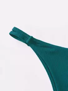 SHEIN Swim Đáy Bikini Nữ Gân đan màu trơn - Màu xanh ngọc - Xem 3