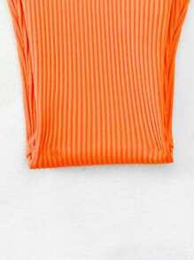 SHEIN Swim Summer Beach Rib Bikini Thong, Bathing Suit - Orange - View 3