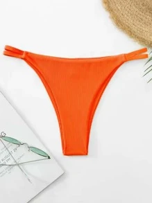 SHEIN Swim Summer Beach Rib Bikini Thong, Bathing Suit - Orange - View 4