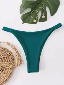 SHEIN Swim Đáy Bikini Nữ Gân đan màu trơn - Màu xanh ngọc - Xem 5
