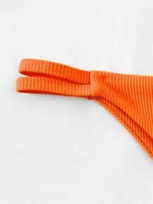 SHEIN Swim Summer Beach Rib Bikini Thong, Bathing Suit - Orange - View 5