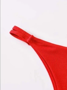 SHEIN Swim Summer Beach Rib Bikini Thong, Bathing Suit - Red - View 3