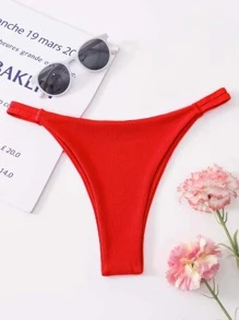 SHEIN Swim Summer Beach Rib Bikini Thong, Bathing Suit - Red - View 4