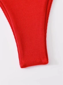 SHEIN Swim Summer Beach Rib Bikini Thong, Bathing Suit - Red - View 5