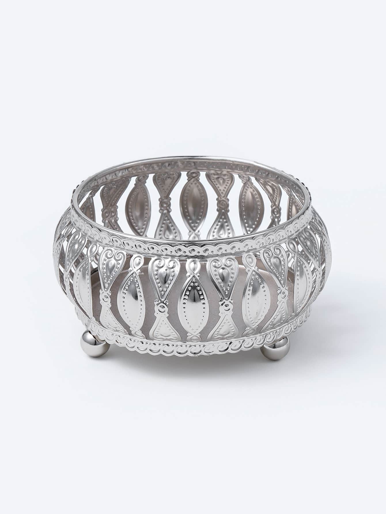 1pc Hollow Out Candle Holder - Silver - View 1